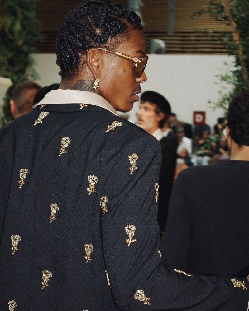 Back of an embroidered black jacket